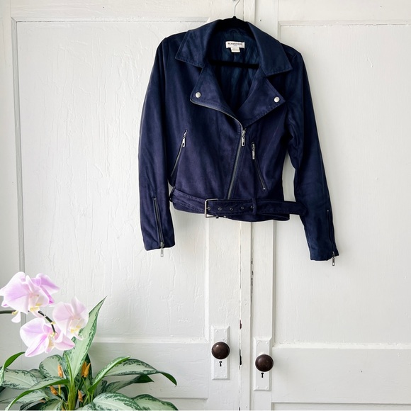 Glamorous Navy Leather Jacket - Picture 1 of 5